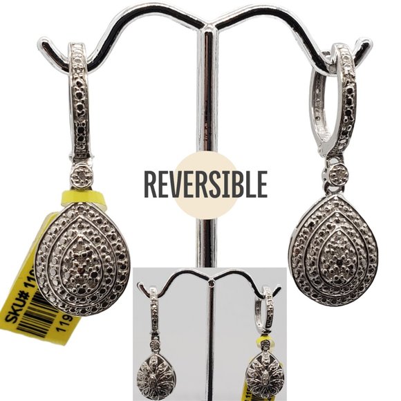 Diamond Sterling Silver Reversible Earrings TGW 0.20 cts - Picture 3 of 14